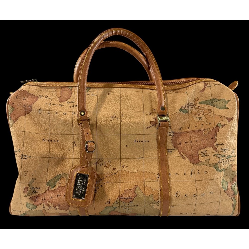 Vintage GITANO World Atlas Map Print Weekend Travel Duffel Carry On Bag Y2K